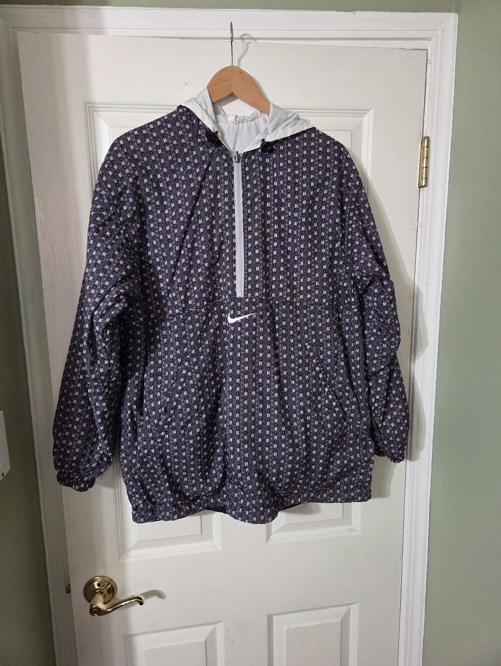 Nike Reversible Windbreaker Pullover Navy White Black Pattern Size Large